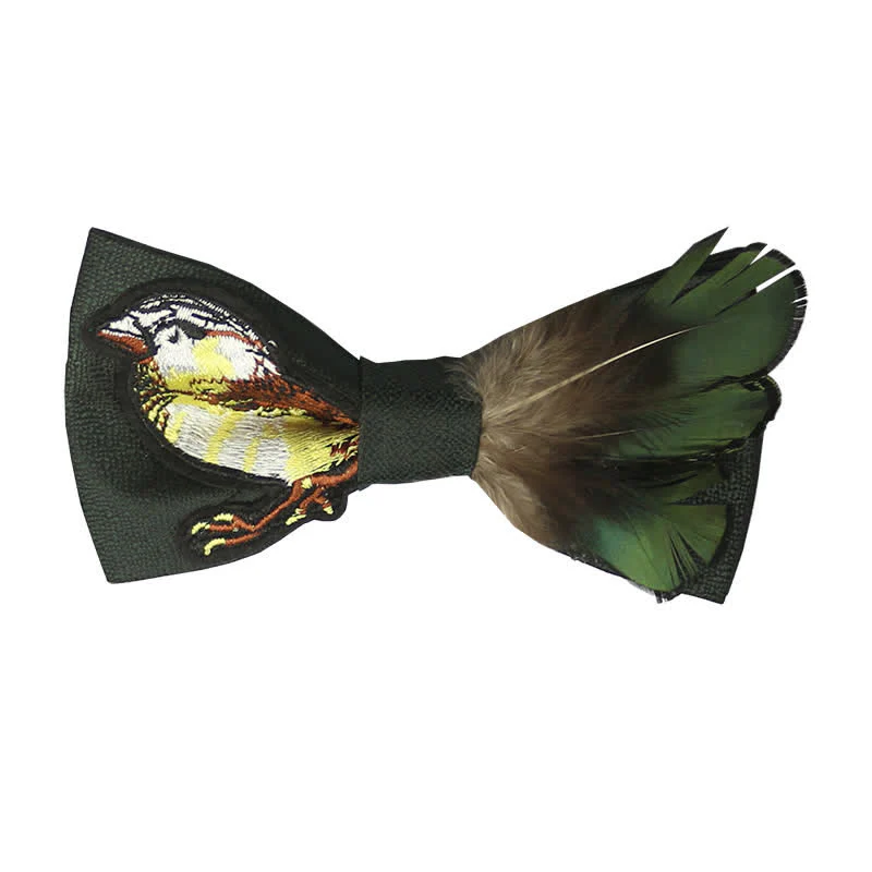 Men's Feather Bird Tail Pearls Decor Party Bow Tie - Image 3
