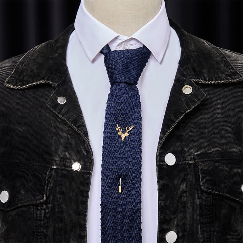 Men's Festival Knitted Necktie With Deer Brooch Pin - Image 10