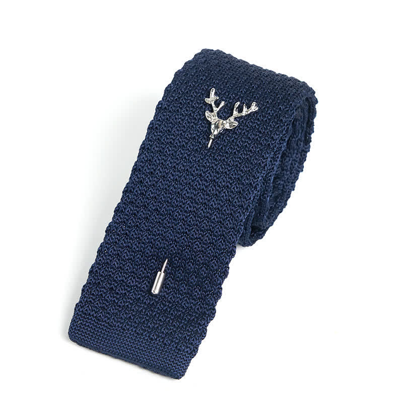 Men's Festival Knitted Necktie With Deer Brooch Pin - Image 12