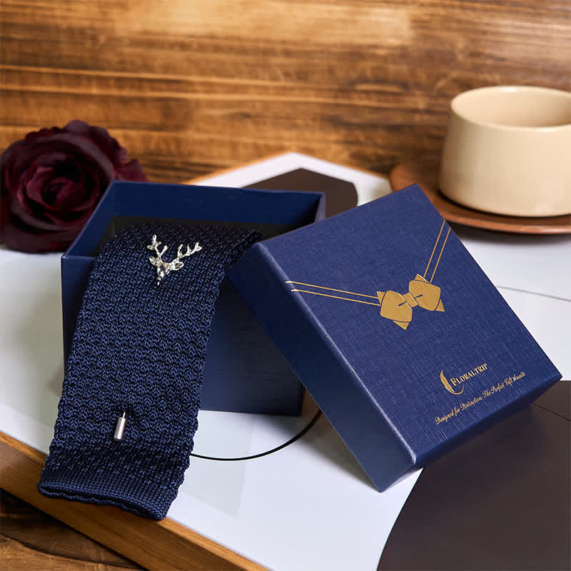 Men's Festival Knitted Necktie With Deer Brooch Pin - Image 14