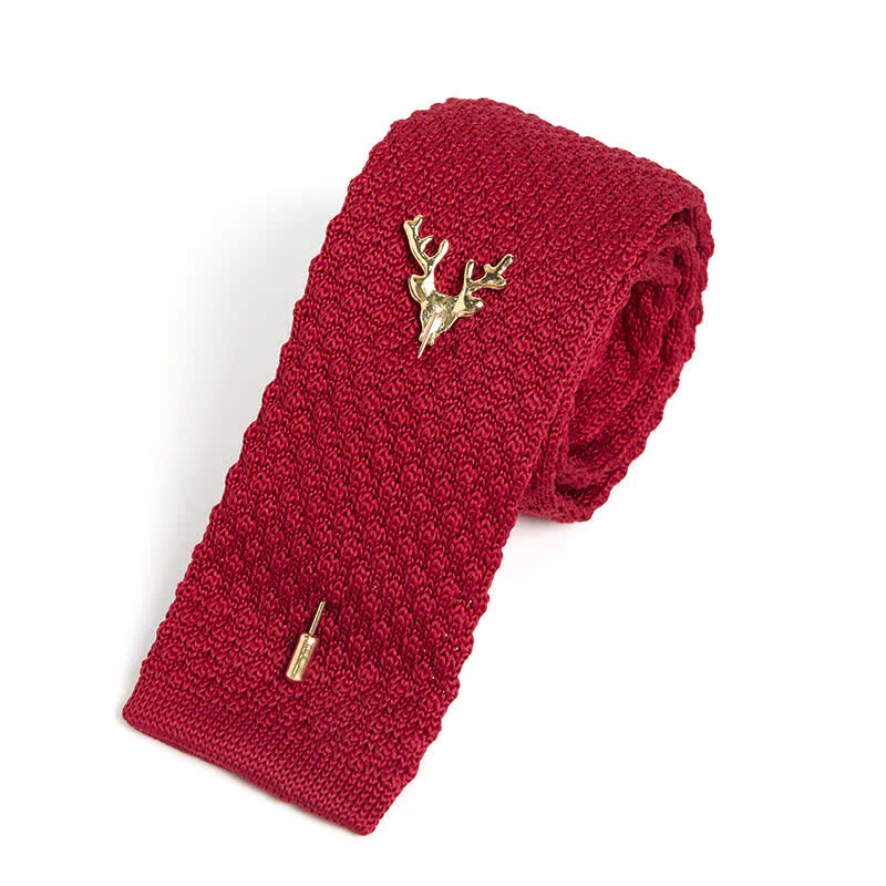 Men's Festival Knitted Necktie With Deer Brooch Pin - Image 15