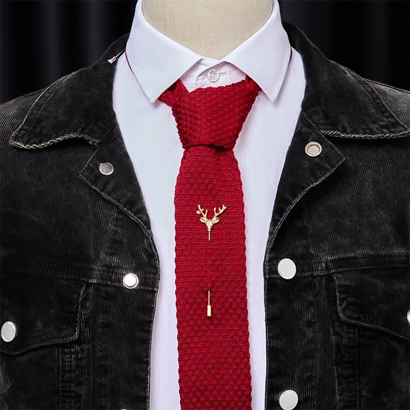 Men's Festival Knitted Necktie With Deer Brooch Pin - Image 16