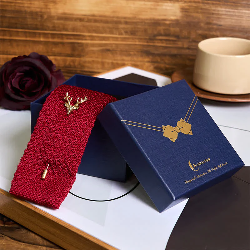 Men's Festival Knitted Necktie With Deer Brooch Pin - Image 17