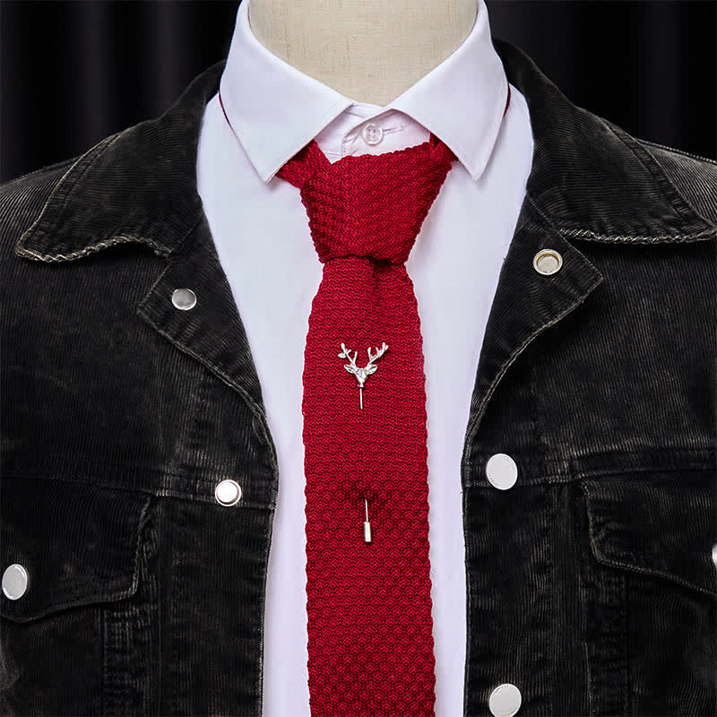Men's Festival Knitted Necktie With Deer Brooch Pin - Image 18