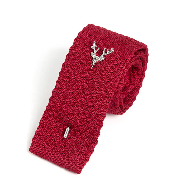 Men's Festival Knitted Necktie With Deer Brooch Pin - Image 19