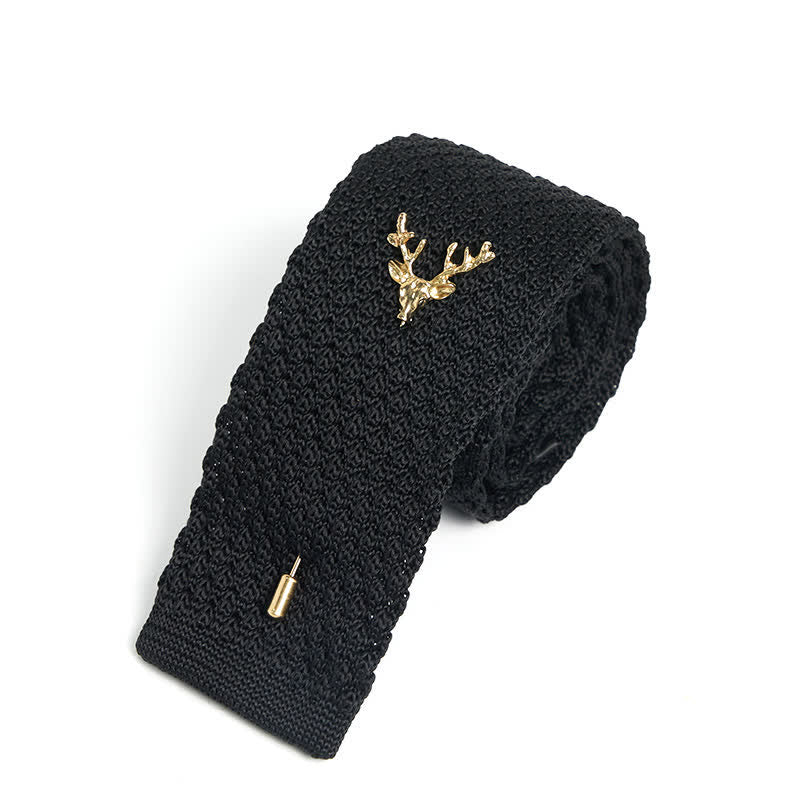 Men's Festival Knitted Necktie With Deer Brooch Pin - Image 2