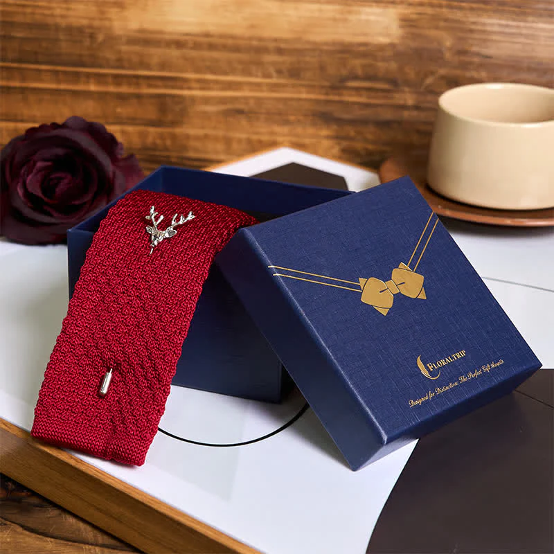 Men's Festival Knitted Necktie With Deer Brooch Pin - Image 20