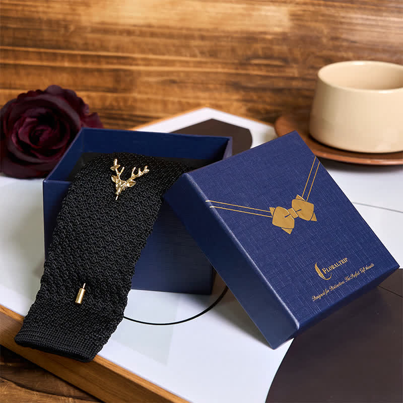 Men's Festival Knitted Necktie With Deer Brooch Pin - Image 3