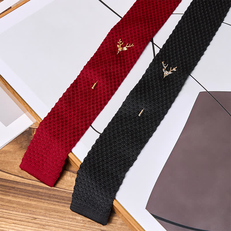 Men's Festival Knitted Necktie With Deer Brooch Pin - Image 5