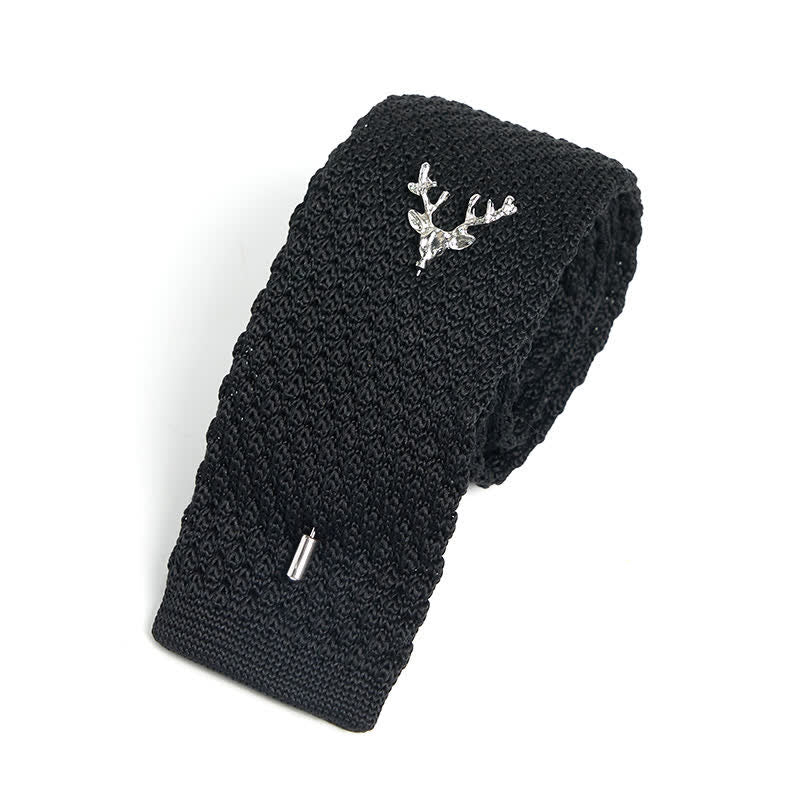 Men's Festival Knitted Necktie With Deer Brooch Pin - Image 6