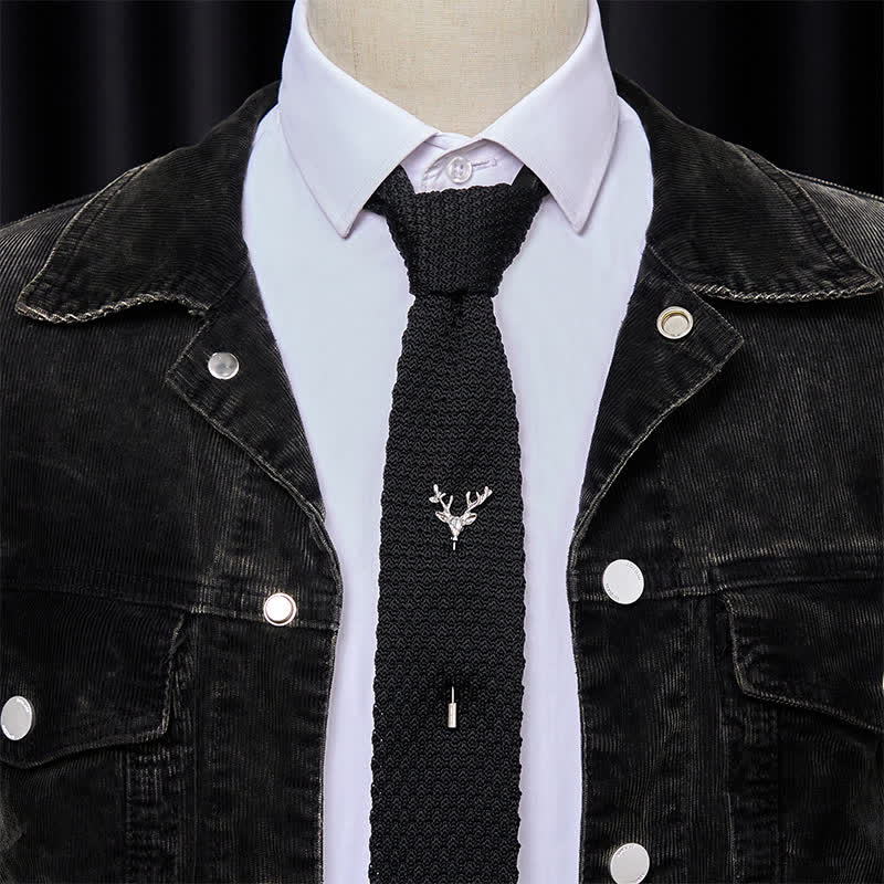 Men's Festival Knitted Necktie With Deer Brooch Pin - Image 8