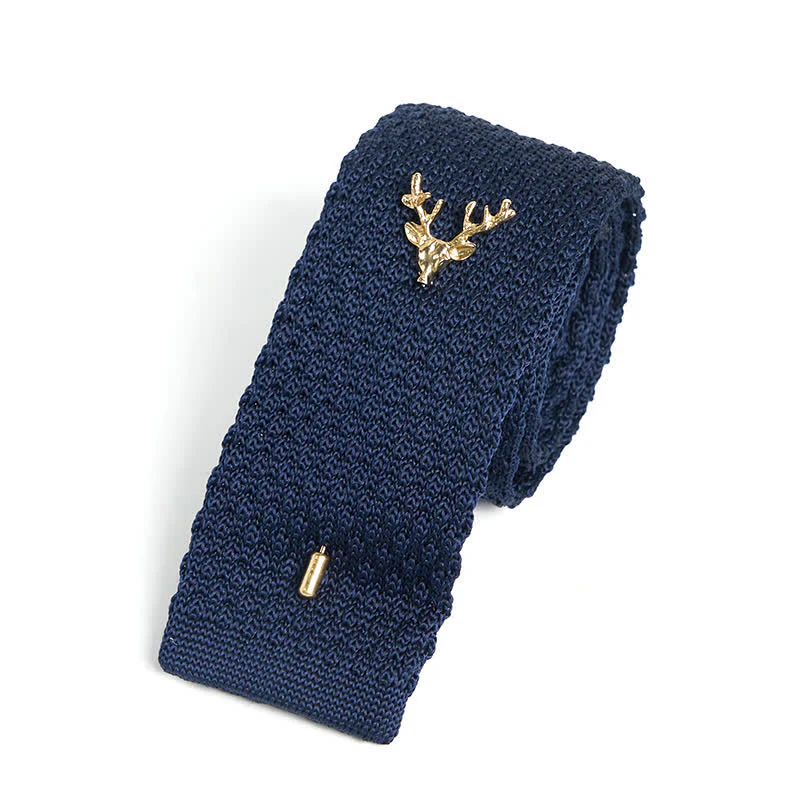 Men's Festival Knitted Necktie With Deer Brooch Pin - Image 9