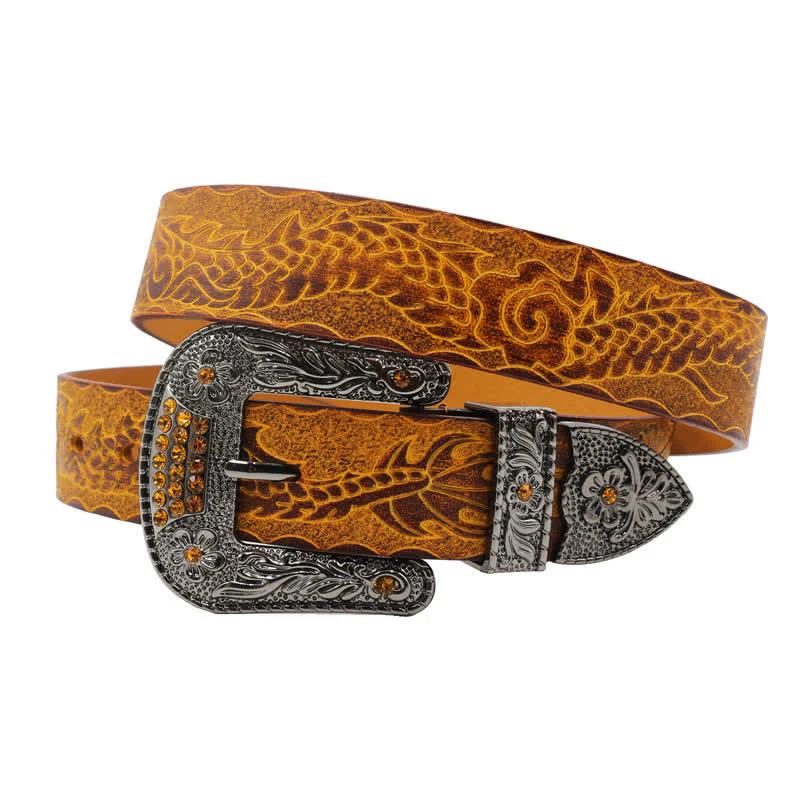 Men's Floral Buckle Embossed Dragon Leather Belt - Image 10