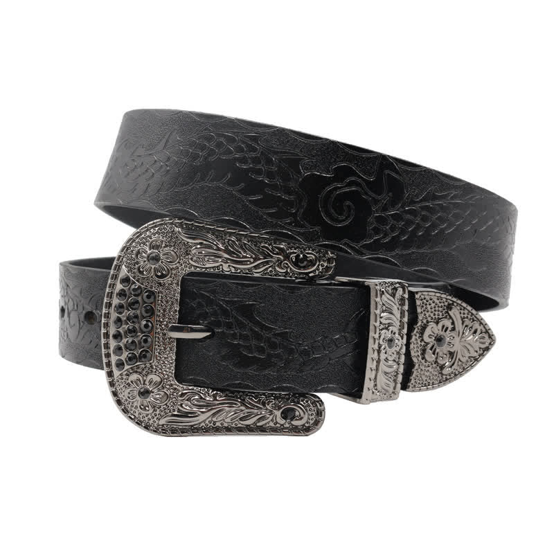 Men's Floral Buckle Embossed Dragon Leather Belt - Image 15