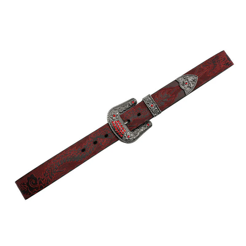 Men's Floral Buckle Embossed Dragon Leather Belt - Image 6