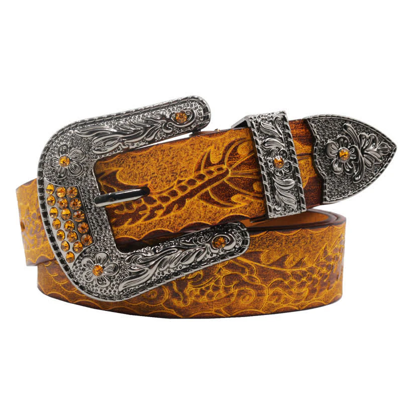 Men's Floral Buckle Embossed Dragon Leather Belt - Image 8
