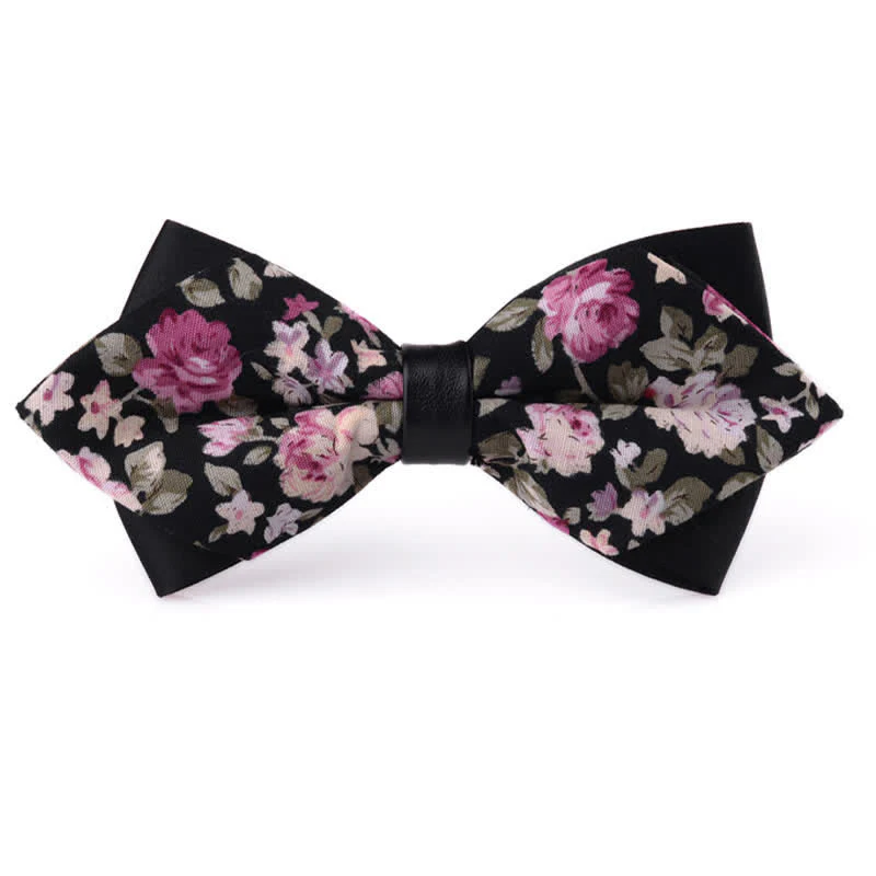 Men's Floral Double Layered Pointed Cotton Bow Tie - Image 14