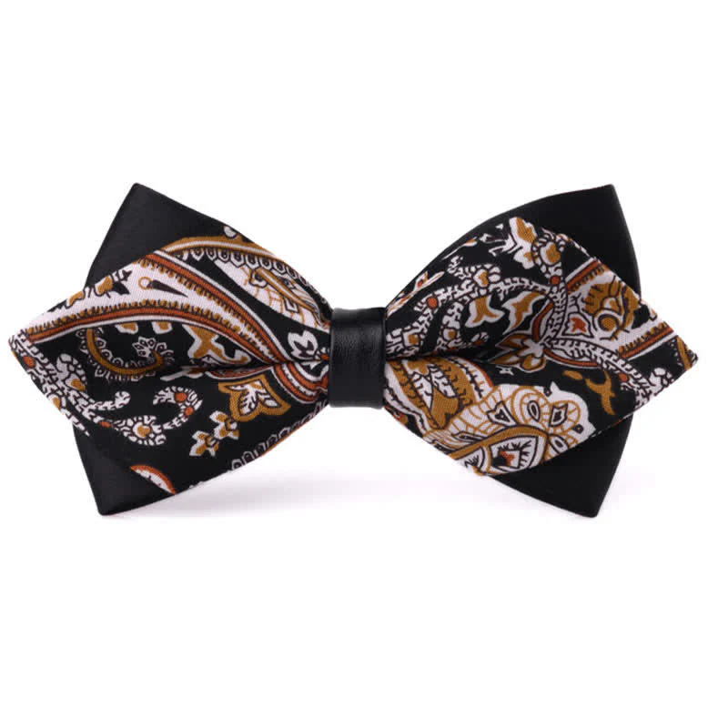 Men's Floral Double Layered Pointed Cotton Bow Tie - Image 15