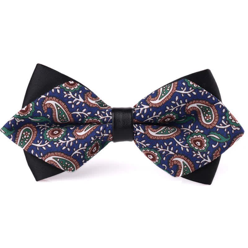 Men's Floral Double Layered Pointed Cotton Bow Tie - Image 16