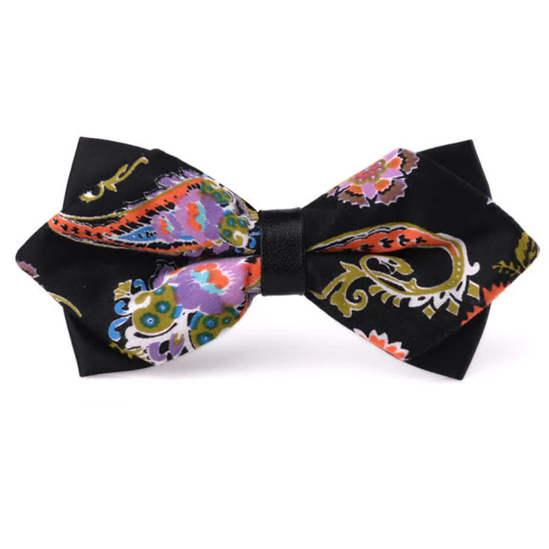 Men's Floral Double Layered Pointed Cotton Bow Tie - Image 19