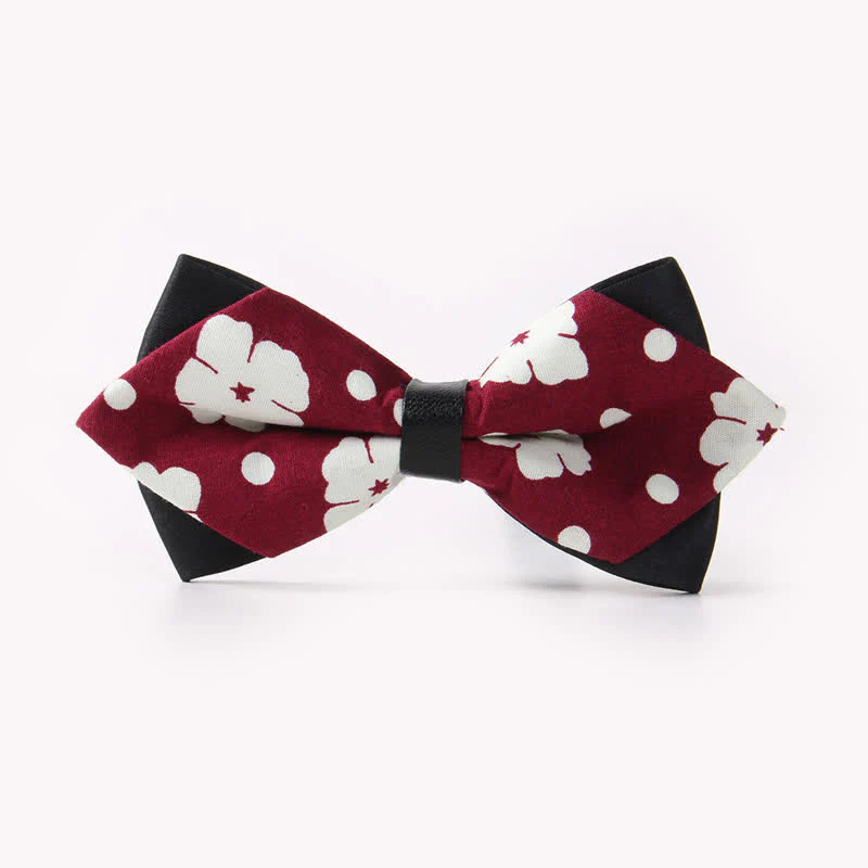 Men's Floral Double Layers Pointed Cotton Bow Tie - Image 12