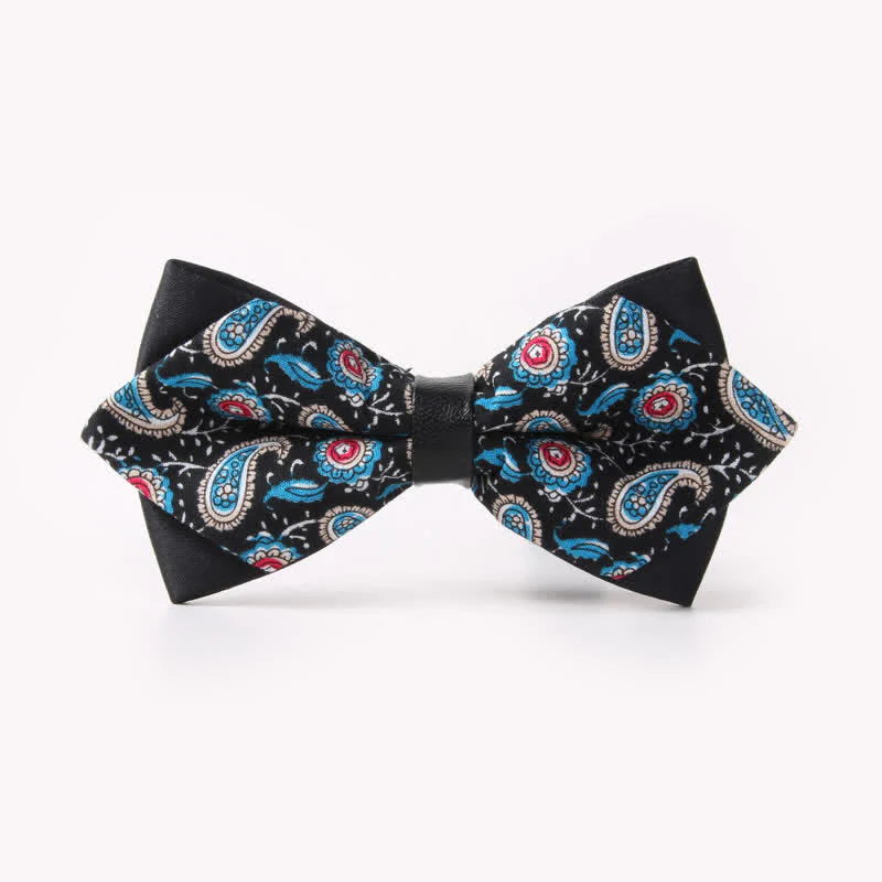 Men's Floral Double Layers Pointed Cotton Bow Tie - Image 24