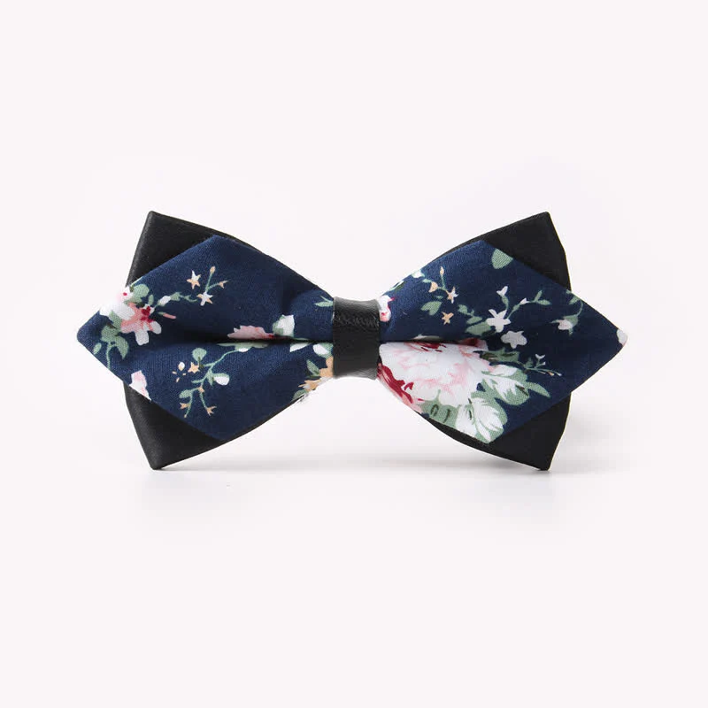 Men's Floral Double Layers Pointed Cotton Bow Tie - Image 32