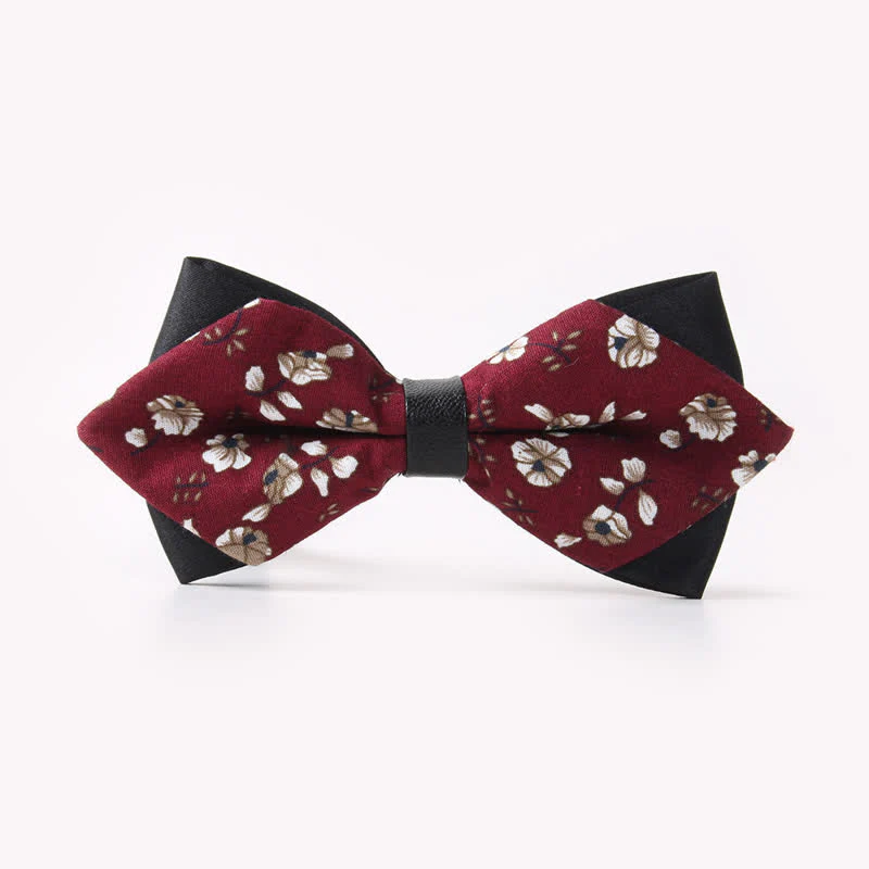 Men's Floral Double Layers Pointed Cotton Bow Tie - Image 6