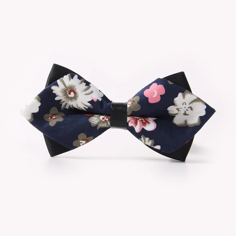 Men's Floral Double Layers Pointed Cotton Bow Tie - Image 8