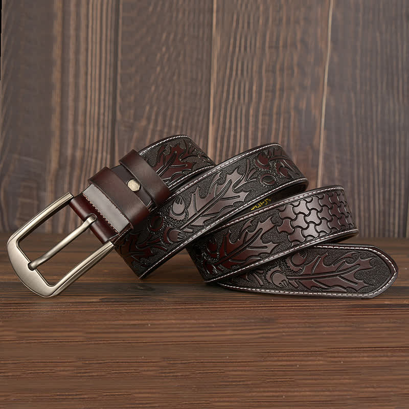 Men's Floral Embossed Pattern Leather Belt - Image 15
