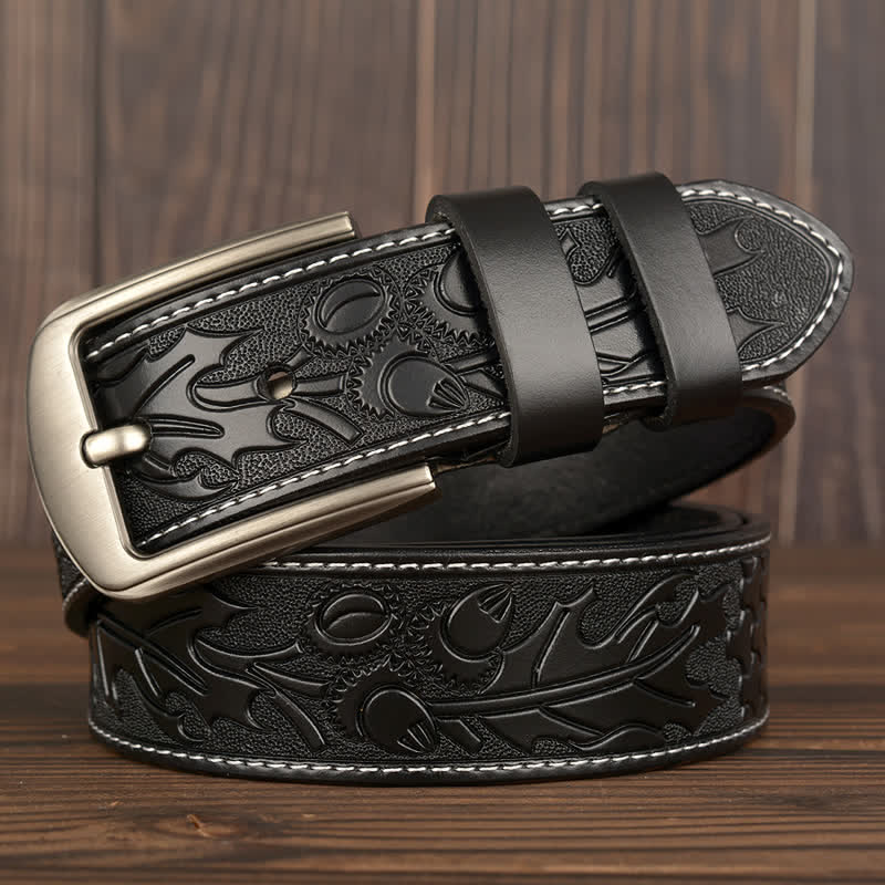 Men's Floral Embossed Pattern Leather Belt - Image 5