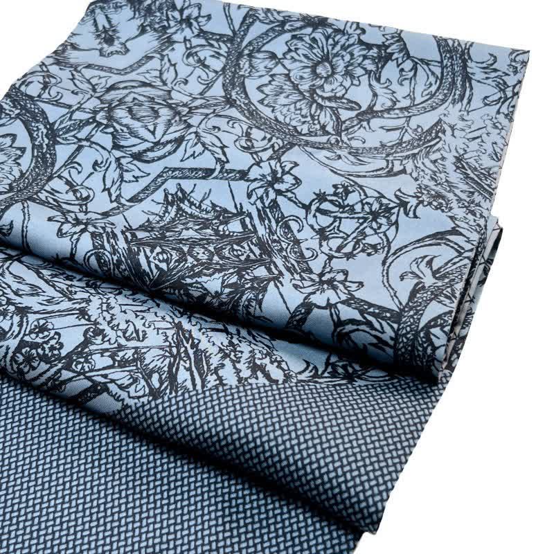 Men's Floral & Grid Double Sided Pattern Thin Long Pure Silk Scarf - Image 2