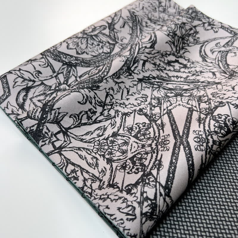 Men's Floral & Grid Double Sided Pattern Thin Long Pure Silk Scarf - Image 5