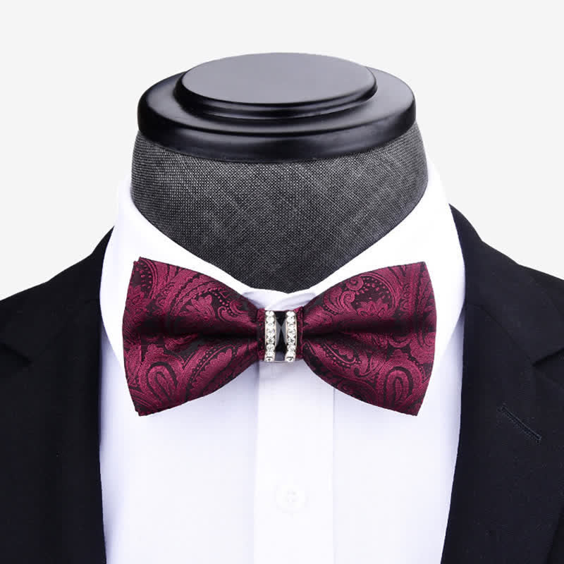 Men's Floral Paisley Striped Rhinestone Bow Tie - Image 2