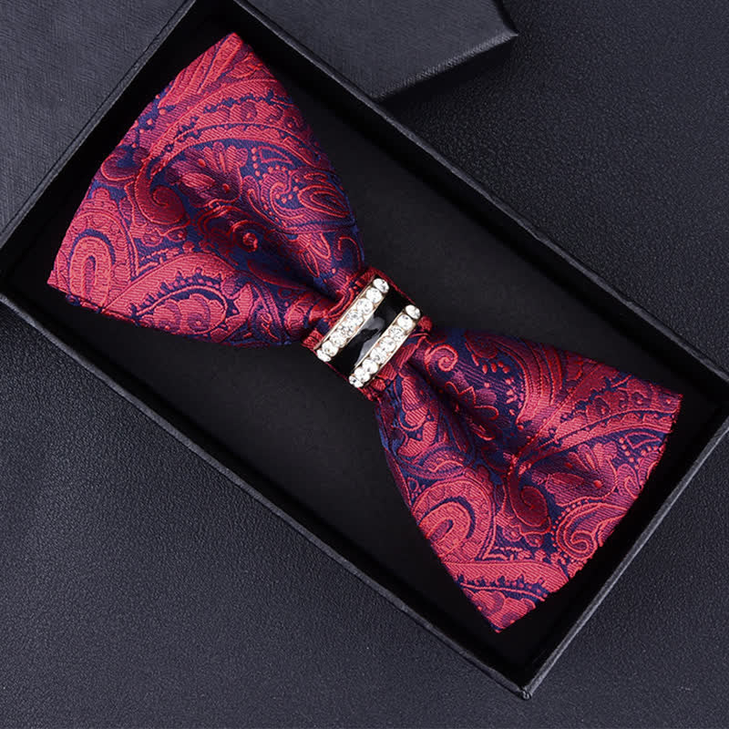 Men's Floral Paisley Striped Rhinestone Bow Tie - Image 4