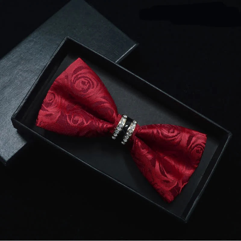 Men's Floral Paisley Striped Rhinestone Bow Tie - Image 7