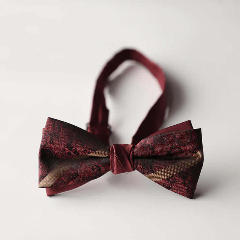 Men's Floral Striped Jacquard Woven Double Layers Bow Tie - Image 10