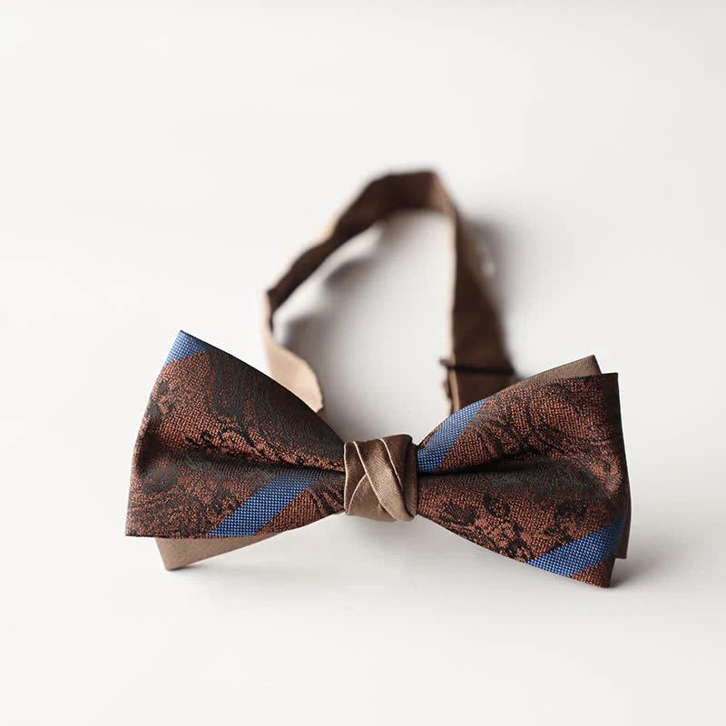 Men's Floral Striped Jacquard Woven Double Layers Bow Tie - Image 12