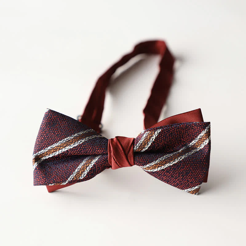 Men's Floral Striped Jacquard Woven Double Layers Bow Tie - Image 13