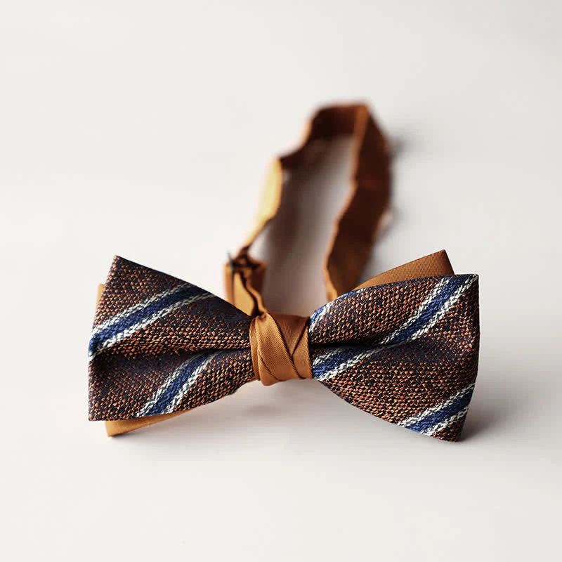 Men's Floral Striped Jacquard Woven Double Layers Bow Tie - Image 14