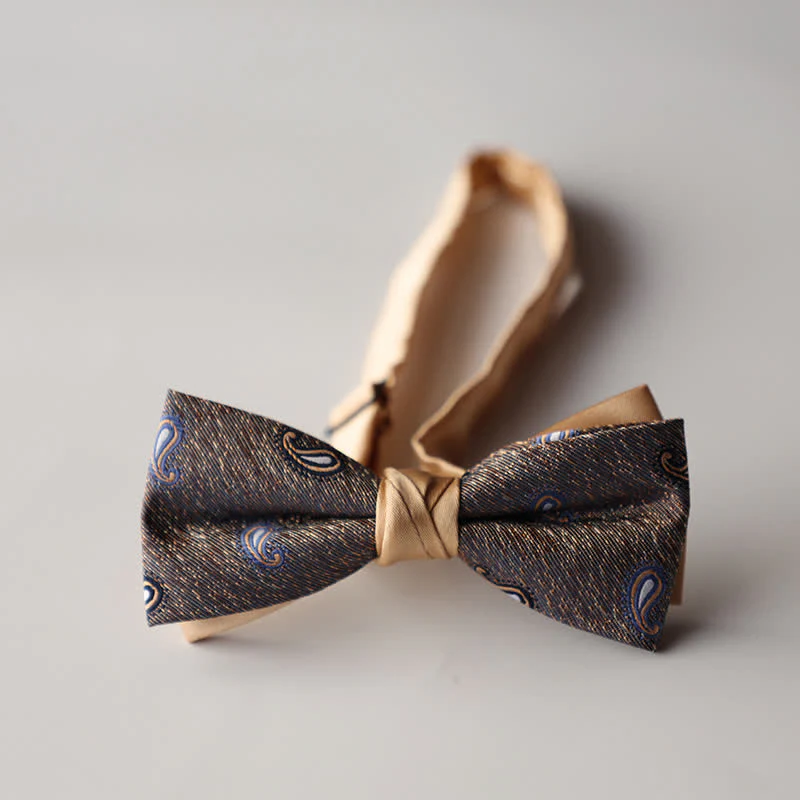 Men's Floral Striped Jacquard Woven Double Layers Bow Tie - Image 15