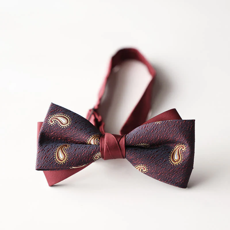 Men's Floral Striped Jacquard Woven Double Layers Bow Tie - Image 16