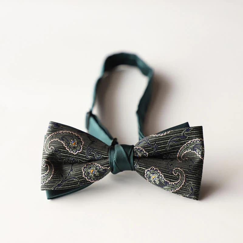 Men's Floral Striped Jacquard Woven Double Layers Bow Tie - Image 18