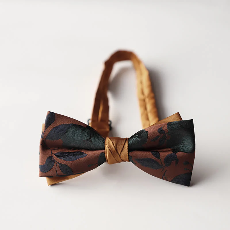 Men's Floral Striped Jacquard Woven Double Layers Bow Tie - Image 19