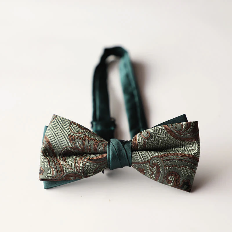 Men's Floral Striped Jacquard Woven Double Layers Bow Tie - Image 20