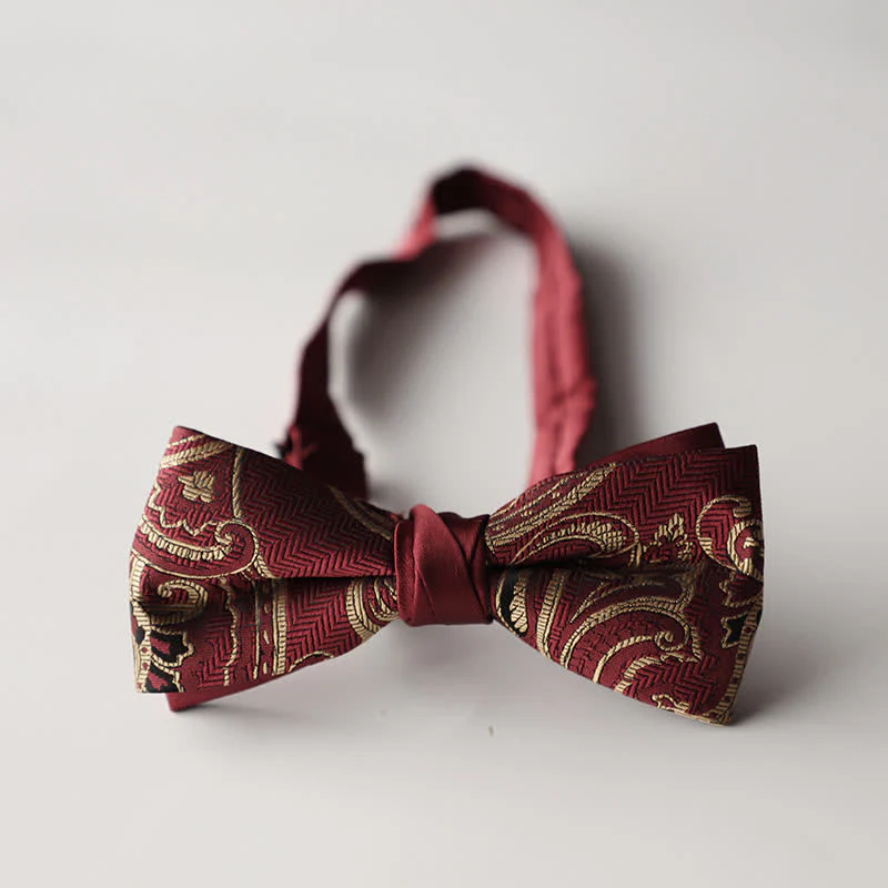 Men's Floral Striped Jacquard Woven Double Layers Bow Tie - Image 22