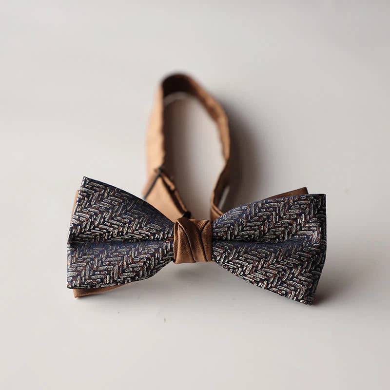 Men's Floral Striped Jacquard Woven Double Layers Bow Tie - Image 23