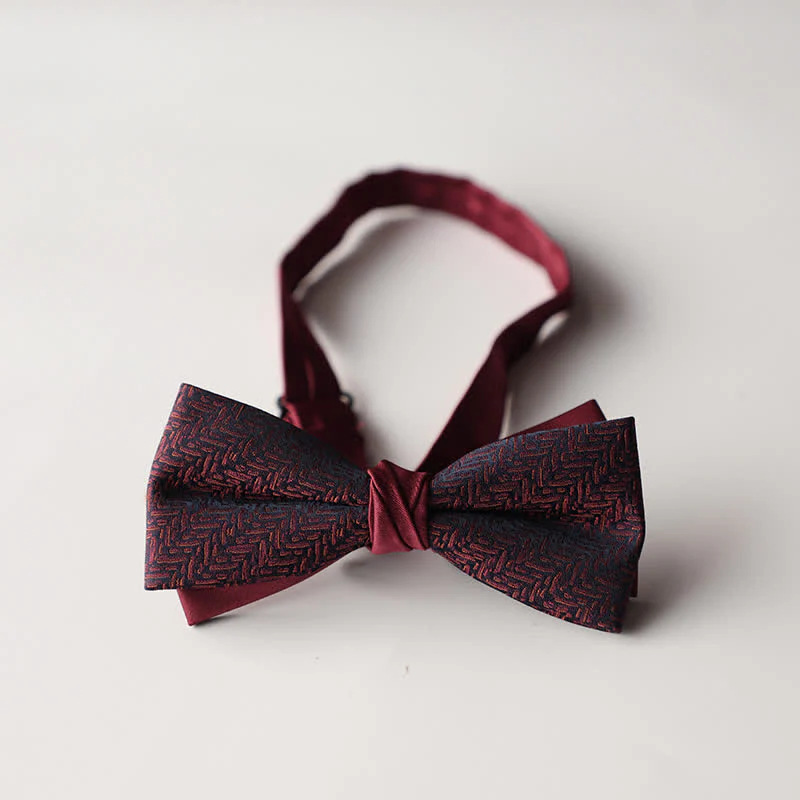 Men's Floral Striped Jacquard Woven Double Layers Bow Tie - Image 24