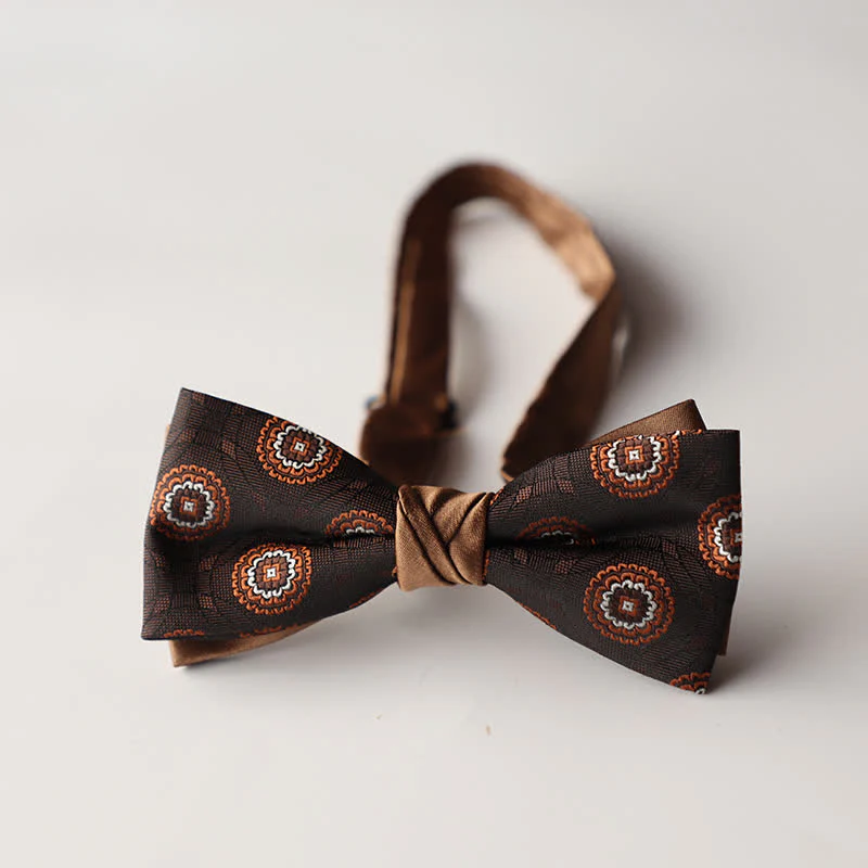 Men's Floral Striped Jacquard Woven Double Layers Bow Tie - Image 26