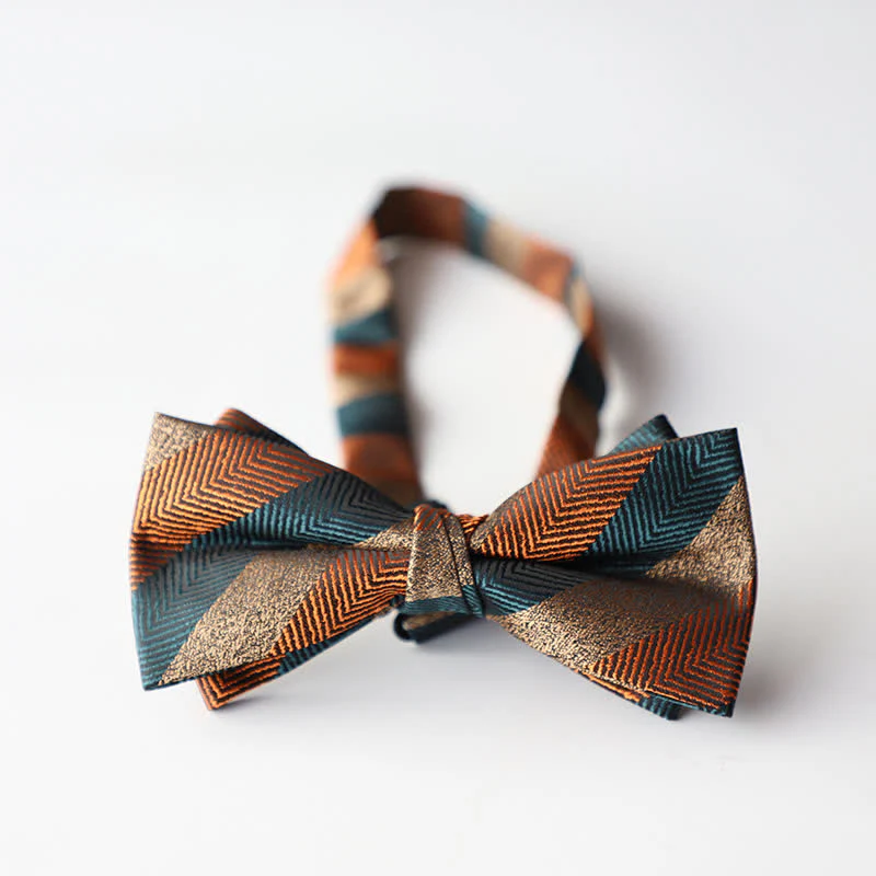 Men's Floral Striped Jacquard Woven Double Layers Bow Tie - Image 28